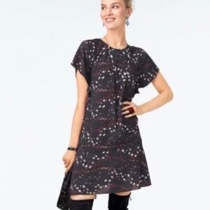 CAbi Muse Dark Grey Floral Print Flutter Sleeve Shift Dress Size S feminine